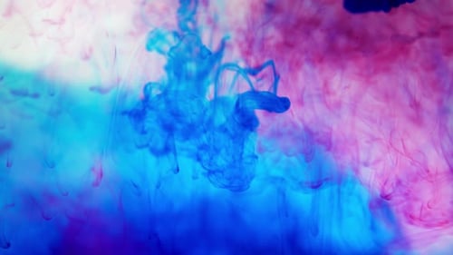 Colorful Pink and Blue Ink Swirling Abstractly