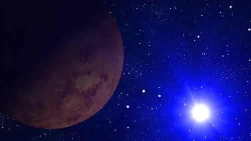 Rotierende Venus, Planet, Kugelgalaxie im Weltraum mit Sonnensystem, erstaunlicher Sonnenaufgang über der Venus. 2598