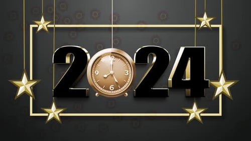 Happy New Year 2024 3d Gold Numbers With Golden Christmas Loop