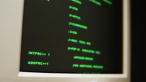 Retro Pc with Loading Code Console Programmer Making Scripts Green Basic Screen Old Computer Studio