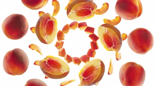 Colorful Peaches Against White Backdrop, Food Theme