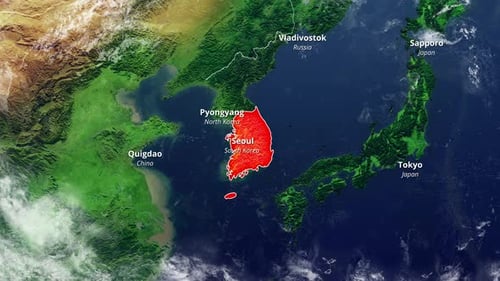 Global Map Zoom to South Korea and Neighboring Cities