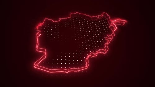 Glowing Neon Digital Outline Map of Afghanistan