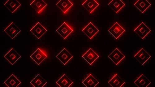 Red On Black Abstract Neon Glowing Square Patterns Background Vj Loop Animation In 4K