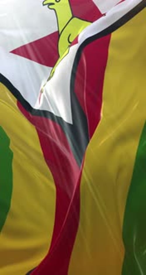 Zimbabwean Flag Waving Realistically in Vertical Format