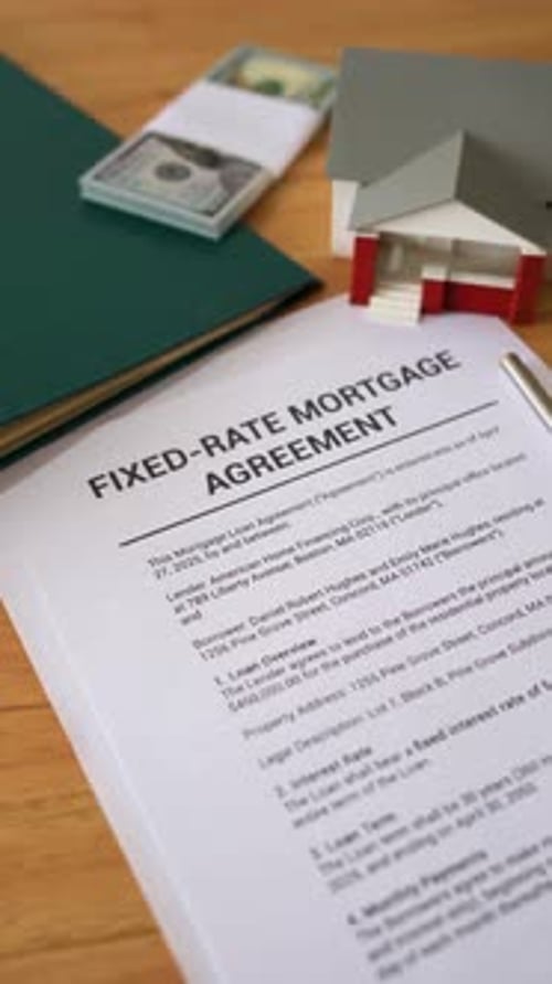 Concept of taking a fixed-rate mortgage to buy real estate. Vertical shot.