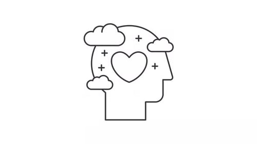 Animated Line Icon of Human Head with Heart and Clouds