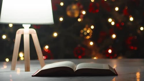Open Book with Christmas Tree Lights