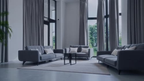 Modern Living Room Interior Design with Gray Sofas