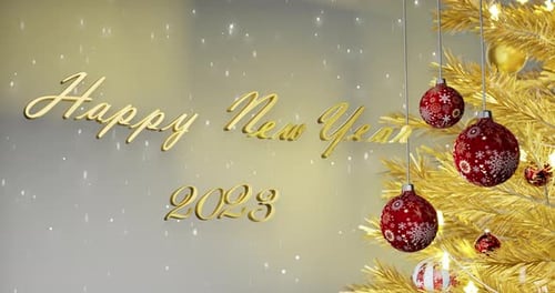Golden Christmas Tree and Happy New Year 2023 Animated Title
