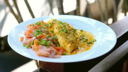 Plate of Smoked Salmon and Fried Ingredient