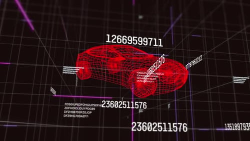 Animation of 3d car drawing, numbers changing and data processing