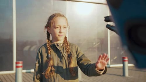 Cute Girl Hands Take Five to Robot Friend Future Machine Intelligence Artificial Humanoid Science