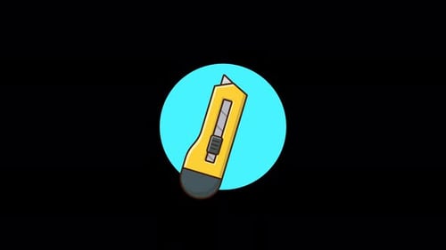 Animated Flat Design Utility Knife Blade Extend and Retract