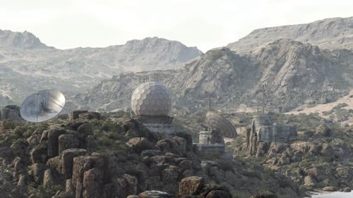 Futuristic Radar Station in Rocky Mountain Landscape