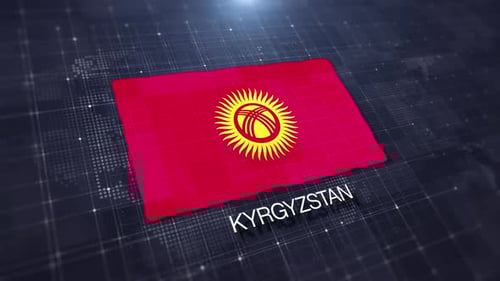 Kyrgyzstan Flag Waving Animation with Digital Map Background