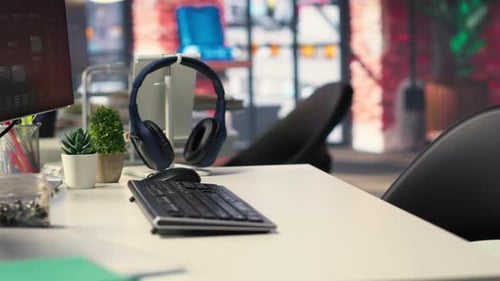 Empty Programmer Digital Workspace Shows Real Time Code and AI Driven Algorithms
