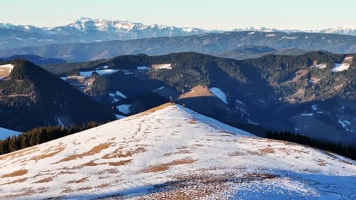 Aerial view of snowy mountains, Austria.