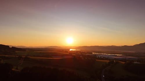Serene sunset over valley. A stunning sunset illuminates the valley