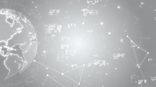 Abstract futuristic pure white series background with plexus, rotating earth and big data