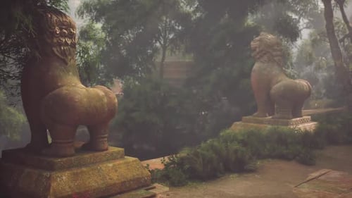 Ancient Stone Guardians at a Hidden Temple in the Jungle of Vietnam