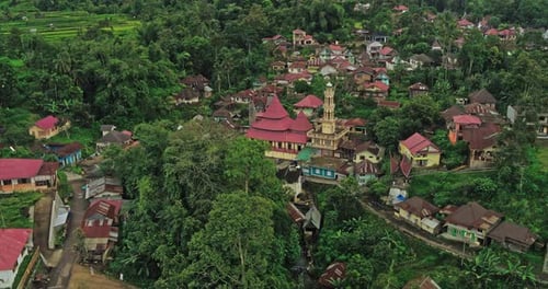 Padang, 08 May 2024, Aerial shot of the grand mosque in the middle of the village