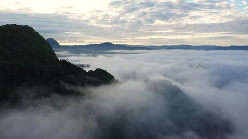 Aerial View Of Tropical Mountain Landscape In The Morning Mist