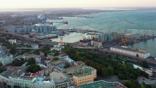 Aerial View of Sea Port in Odessa City