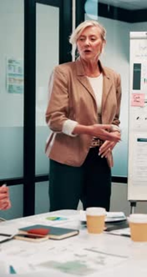 Manager, woman and finance presentation in office for financial reporting, budget results or update