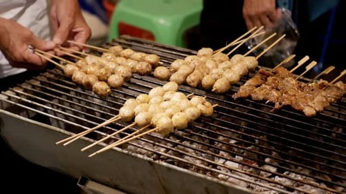 National Asian Street Food in Jomtien Night Market Barbecue on a Stick Pattaya Thailand
