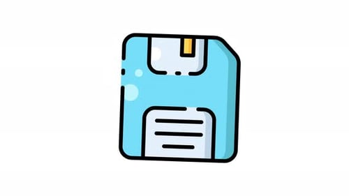 Animated Floppy Disk Save Icon in Flat Design Style