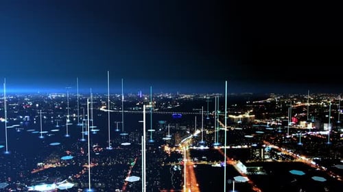 smart Connected city skyline. Futuristic network concept, city Technology.