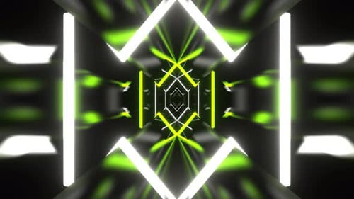 Light Green And White Geometric Flashing Neon In An Infinite Tunnel Background Vj Loop In 4K