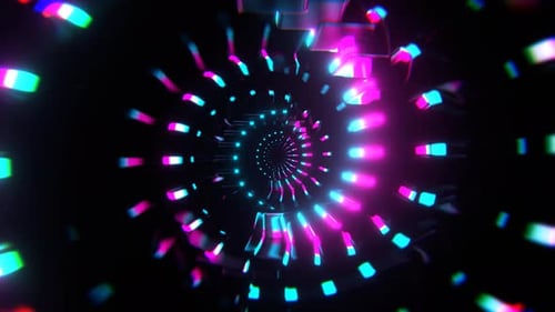 Cyan And Pink Neon Rotating Shapes In Tunnel Background Vj Loop In 4K
