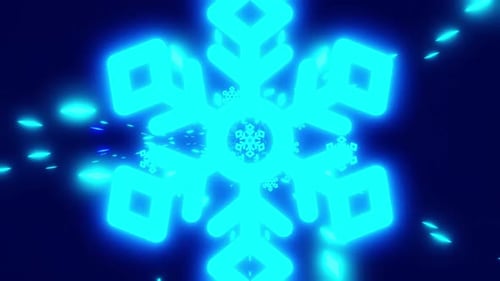 Endlose Animation von Schneeflocken mit Partikeln und Lichtwegen. Hintergrund für Musik und Video. Visu