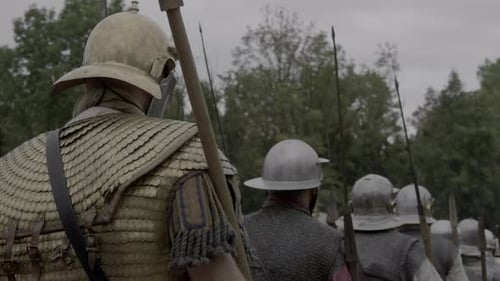 Group of Epic Armies Troop of Historical Gladiators in Uniform Going to War