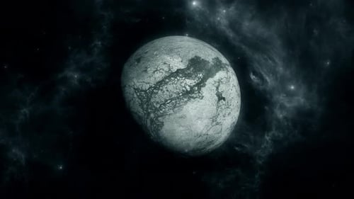 Abstract Grey Planet Rotating in Dark Nebula Space