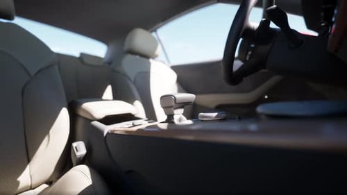 Modern Luxury Car Interior with Steering Wheel and Dashboard