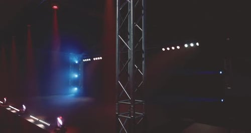 Dynamic Stage Lighting with Moving Red and Blue Beams