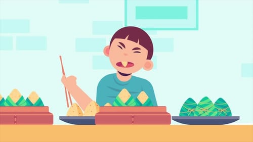 China Boy Sitting And Eating Meal 4K