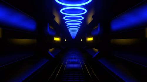 Light Blue And Yellow Endless Sci Fi Corridor With Neon Lighting Background Vj Loop I 4K