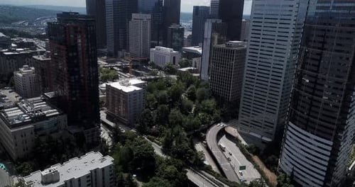 Seattle Washington City Ariel Drone Shot Skyscrapers Daytime