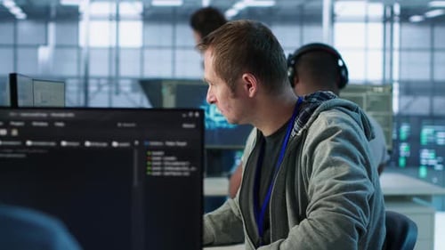 Upbeat Technician Safeguarding Data Center Hardware Securing System