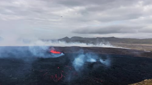 Volcanic Landscape with Lava Flowing