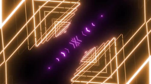 Dynamic neon geometric tunnel with pulsing lights and abstract patterns