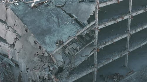 Wide Aerial Shot of Destroyed Buildings Demolition of the Building Drone Shot of Destroyed Buildings