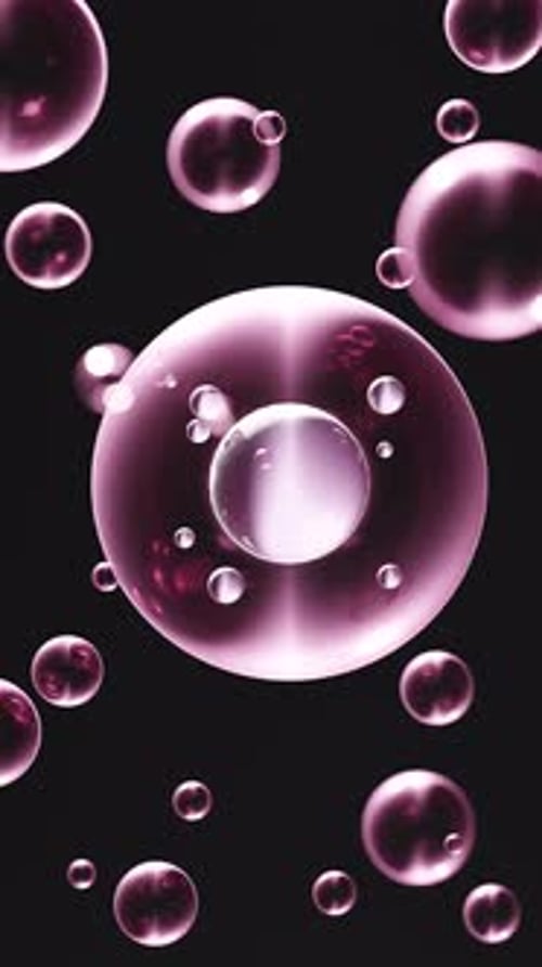 Dunkler Hintergrund mit transparenten sphärischen Blasen und DNA-Strängen 3D-Animation