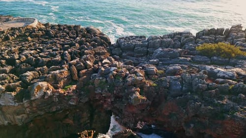 Stunning Drone Rocky Seashore Beautiful Sunny Day Dangerous Coastal Cliffs