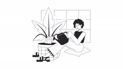 Watering Plant Bw Animation