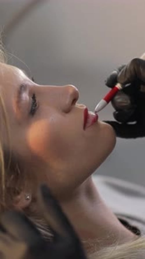 Close Up of Lip Tattoo Application